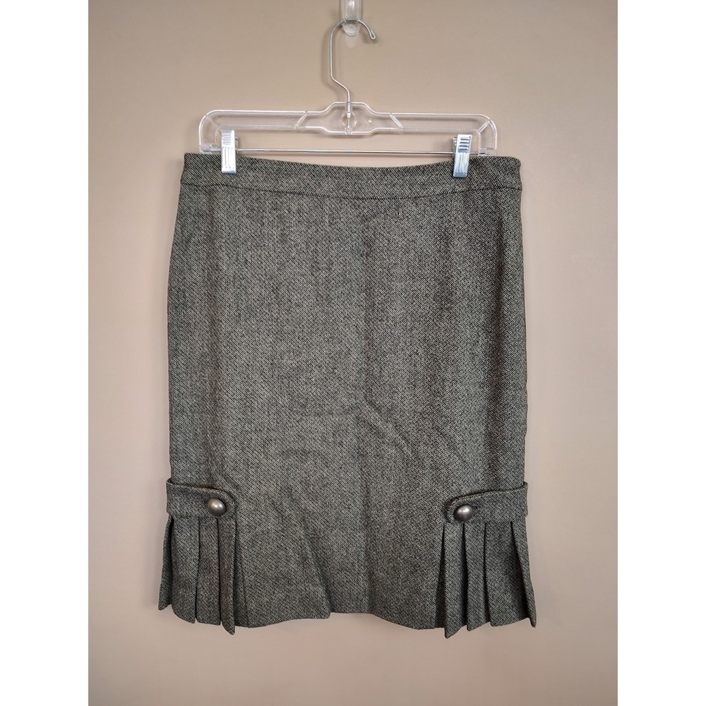 Banana Republic Grey Herringbone Wool Blend Pleated‎ Pencil Skirt 8 Professional